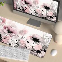 1pc Pink Floral Teal Mouse Pad Washable Boho Flowers Gaming Mousepad Non-Slip Rubber Base Mouse Pads For Office Laptop