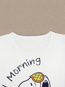 SNOOPY Authorized PEANUTS Snoopy Casual Round Neck Snoopy Printed Short Sleeved Top And Shorts Women's 2 Pieces Set Outfit