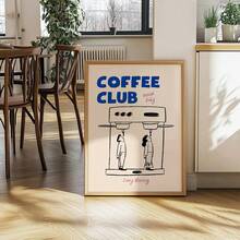 1pc Coffee Club Canvas Poster, Espresso Lover Art Print, Frameless Modern Vintage Wall Decor, Indoor Love Theme Decoration, Suitable For Living Room, Bedroom, Home Office, Kitchen, Bathroom - Spring/Winter Ink Painting