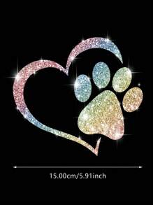 1pc Dog Palm Print Heart Shaped Design Innovative Imitation Diamond Sticker Shiny Cute Car Stickers Car Styling Cartoon Stickers For Car Motorcycle