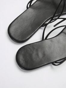 Fairy-Style Lace-Up Flat Sandals For Women, New Summer Gentle Fashion Niche Roman Shoes, Suitable For Dates, Shopping, Parties, Home, Casual, Vacation - Black - View 4