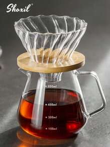 shoxil 2 Stücke/Set, Kaffeefilter Set, Glaskaffeetopf und Filterkanne mit Bambusständer, Glaskaraffe und Kaffeefilter, Tropfkaffeemaker Set für Zuhause oder Büro, 1-4 Tassen