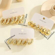 3pcs To 9pcs/Set Fashionable And Elegant European & American Style Gold Metal C-Shaped, Water Drop, Twist Design Earrings Set, Suitable For Women For Casual, Work, Party, Evening And Gifts