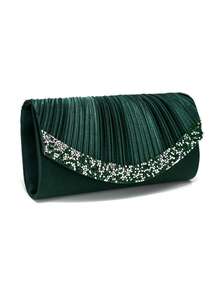 亮紫色女士手拿包，时尚晚宴包，派对/婚礼信封式单肩包设计，配有优雅水晶项链、耳环、手链首饰套装，新娘必备 - 綠色 - 查看 5