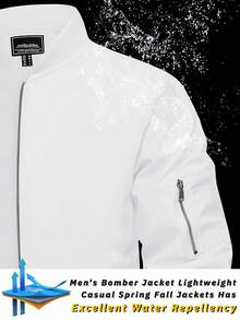 KEFITEVD Men's Bomber Jacket Lightweight Casual Spring Fall Windbreaker Zip Up Coat With Pocket - White - View 5