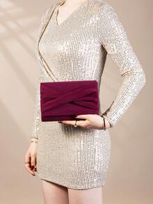 Elegant & Fashionable Bow-Knot Velvet Evening Clutch Bag, Party & Wedding Handbag For Women For Girls, Women, College Students, Rookies & White-Collar Workers For Party, Prom, Wedding Dinner Bag,Evening Bag For Party Girl,Woman,For Female Perfect For Party,Wedding,Prom,Dinner,Banquet,For Best Gift For Women - Burgundy - View 2
