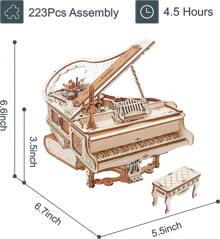 Robotime Rompecabezas 3D de piano y violonchelo mágico de Robotime para adultos, rompecabezas 3D de madera para adultos, rompecabezas de caja de música de madera para armar, regalo de Navidad y cumpleaños, kits de construcción para aficionados.
