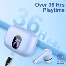 Ordtop Wireless Earbuds, Bluetooth Headphones 48H Playtime Ear Buds With LED Power Display, IPX7 Waterproof Bluetooth 5.4 Earphones In-Ear Earbuds With 4 Mic For Android IOS Cell Phone Laptop, Purple - Purple - View 6