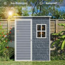 Lofka 5x3 FT Outdoor Storage Shed With Lockable Door, Resin Weatherproof Plastic Garden Shed With Floor & Ventilation, Backyard Shed For Patio, Lawn Tools, Bike, And Toys - Grey - View 7