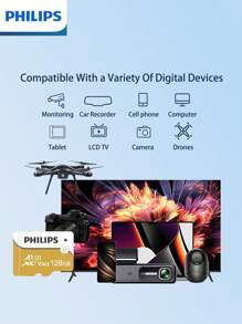 PHILIPS Cartes mémoire haute performance PHILIPS, puces de haute qualité, fonctionnement stable, compatibles avec divers produits électroniques, répondant aux besoins d'enregistrement d'images haute définition et de stockage de données, simples d'utilisation, plug and play!