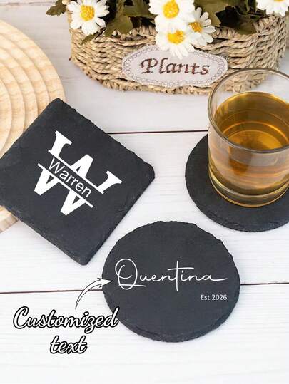 1pc Customized Heart/Round/Square Stone Coaster, Personalize Your Beverage Cups Like Coffee, Tea, Beer, Wine, Whiskey, Wedding, Birthday, Anniversary, Christmas Gift Coaster