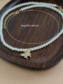 1pc Minimalist Elegant Rhinestone Butterfly Pendant Faux Pearl Necklace, High-End Delicate Layered Clavicle Chain, Suitable For Women's Daily And Festive Wear - Multicolor - View 10