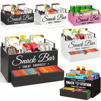 Snack Organizer For Countertop, Wood Pantry Storage Bins With Handles, SnackOrganizer For Pantry, Kitchen, 4 Compartment Food Container Snack Box With Drawer.Pantry Organizer For Snacks, Chips