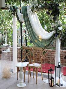 1pc 9.83ft Cream White Elastic Satin Backdrop, Opaque Fabric, Multi-Color Curtain, Photography Background, Suitable For Wedding, Party, Stage Decoration, Bridal Shower, Anniversary Party, Birthday Party, Valentine's Day Party, Halloween Party - White - View 4