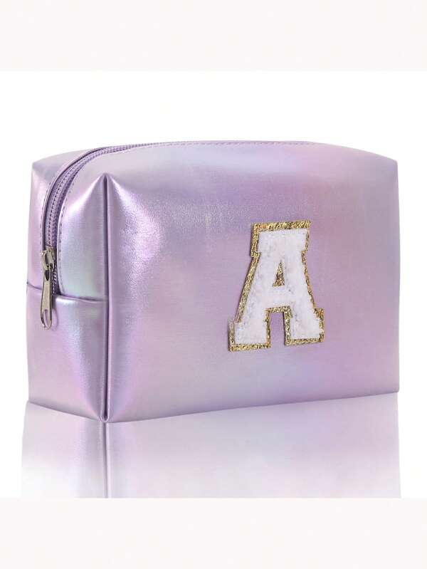 PU Embroidery Colorful Letter Makeup Bag, Large Capacity Octagonal Bag Suitable For Travel Storage, Cosmetic Bag, Pencil Case For Students, Durable Travel Essentials Vacation Summer Holiday Back To School School Stuff Bag For School Travel Bag For Women Makeup Bag For Travel