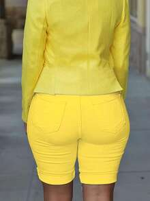 Casual Distressed Cuffed Slim Fit Denim Shorts, Spring/Summer - Yellow - View 5