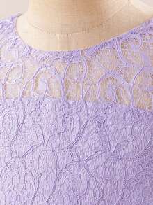 Tween Girls Lace 3/4 Sleeve Bow Mesh Elegant Birthday Party Princess Dress, Suitable For School Graduation Prom Flower Girl, Headband Not Included - Mauve Purple - View 6