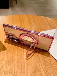 兼容三星 S24 S25 Ultra 镜面磁力支架保护壳兼容三星 Galaxy S23 S22 Ultra Plus A15 A55 奢华闪光钻石保险杠电镀透明保护套防水防震防摔防刮 - 粉紅色化妝鏡 - 查看 3