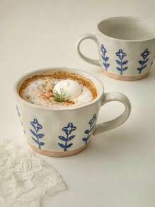 1 Stück/2 Stücke blaue Blumen Kaffeetasse, künstlerischer INS Stil Latte Art handbemaltes Blumen Design, hochwertige Keramik Trinkbecher für Café, Restaurant, Zuhause, Rückkehr zur Schule, Geschenk, Kaffee Ecke