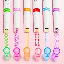 Set de 6 marcadores resaltadores con forma de línea de flor Kawaii, punta de rodillo, línea curva, marcador, artículos de papelería coreanos, útiles escolares y de oficina, regalos para el regreso a la escuela