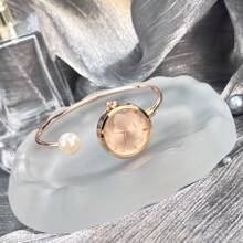 1 pièce Montre-bracelet fine et délicate pour femme avec 1 grande perle, cadran en verre taillé en diamant, montre à quartz minimaliste