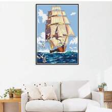 LaoJieYuan 2025 New Style Hand Embroidery Kit DIY Needlework Seascape Sailboat Needlecraft For Beginner Thread Cross Stitch Artcraft Home Decor