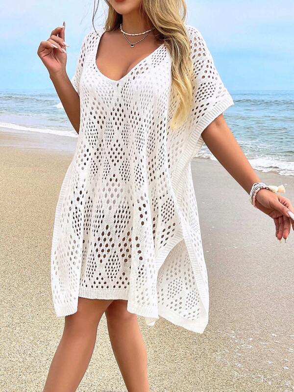 Women Loose Hollow Out Swimsuit Cover Up Top (Bikini Not Included), Casual Fashion