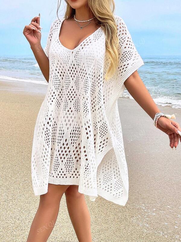 Parte superior de vestido de playa holgado con diseño calado (bikini no incluido), moda informal