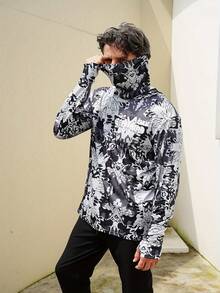 ABUGARCIA Men's Pattern Sun Protection Hoodie With Neck Gaiter, Long Sleeve Comfy Quick Dry Tops For Men's Outdoor Fishing Activities