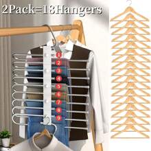 9 Layers Pants Hangers Space Saving, 2 Packs Multifunctional Pants Rack Stainless Steel Closet Organizer For Pants Jeans Leggings Trousers, Antiquewhite