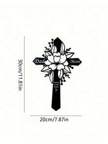 1pc Dad And Mom Memorial Garden Stake, Outdoor Cemetery Decoration Metal Sign With Heart-Shaped And Flowers Design - Black - View 4