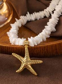 1 Stück modische Muschelperlen Seestern Anhänger Halskette für Frauen, Sommer BOHO Stil Strand Urlaub Choker, Geschenk für unisex