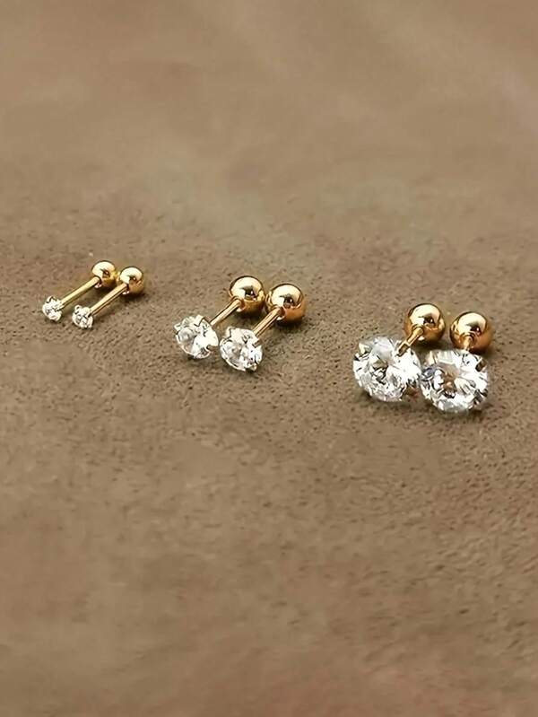 1 Paar Mini 14 Karat vergoldete Cubic Zirkonia Ohrstecker, elegante funkelnde Mädchen-Ohrringe, künstliche Kristall-Dekoration, heilende Kristalle bringen Glück