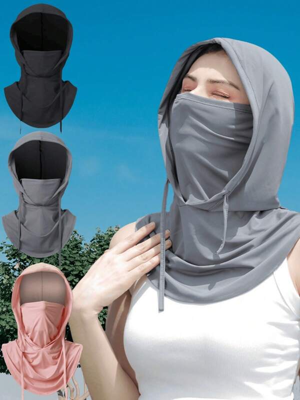 1pc Unisex Ice Silk Sun Shield Balaclava Hat - UV-Resistant Full Face Cover For Cycling - Breathable, Seamless & Adjustable Neck Gaiter Scarf With Drawstring, Outdoor Motorcycle Riding Bicycle Fishing Headgear Hat With Hanging Ears, Sunscreen Face Mask For Women, Cycling Hood For Men