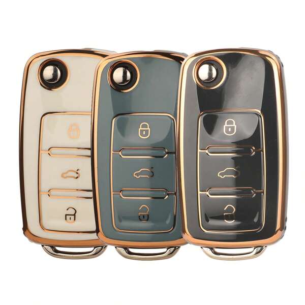 Jingyuqin TPU Car Flip Key Case Cover For VW Polo Golf Passat Tiguan Beetle Caddy Eos Skoda Octavia Seat Leon Altea