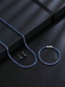 Gorgeous Buling AAA Clear Round Cubic Zirconia Wedding Bridal Necklace Earrings Party Jewelry Set For Women