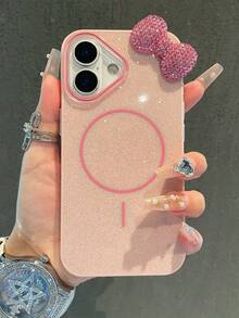 1个水钻蝴蝶结磁吸手机壳，兼容 16/15/14/13/12/11，15英寸闪亮超薄戒指保护套，14 Pro Max/17英寸，情人节礼物 - 粉色 - 查看 4