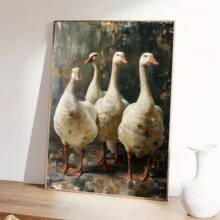 1 pièce Peinture à l'huile de style abstrait rétro classique moderne avec thème animalier - Oie blanche Impression sur canevas, Œuvre d'art murale moderne, Décoration murale classique moderne, Convient pour la décoration de bureau, couloir, chambre à coucher, bar, salon, décoration murale, décoration d'intérieur et décoration de pièce. Un cadeau de décoration d'intérieur idéal, dans un style sombre et académique, adapté à la période de la Renaissance