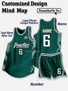 2pcs Personalized Men's Basketball Jersey Customized Graphic,Logo,Name&Design Sports Tank Top+Shorts,Teamwear For School Basketball Team Spring/Summer,Stylish,Fashion,Hipster,Casual,Minimal Chic,Personalized,Customized,Custom,Unique,Guy Costumes,Capsule Wardrobe,Men Basic/Street Style,Ideal Gifts For Him,Boyfriend,Family,Friends,For Birthdays,For Vacation/Holiday,For School/Competition,For Sports/Climbing - Green - View 1