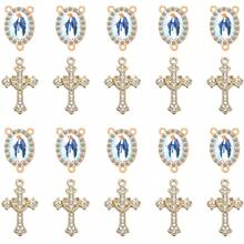 10 件套水钻圣人像 3 孔连接器和十字架吊坠，适用于 DIY Y 型项链和念珠首饰