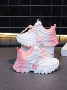 1 Pair Girls Fashion Gradient Color PU Casual Sport Shoes, Personalized Sports Shoes, Suitable For Daily Wear, School, Sports, All Seasons (Random Print, Spray Paint)