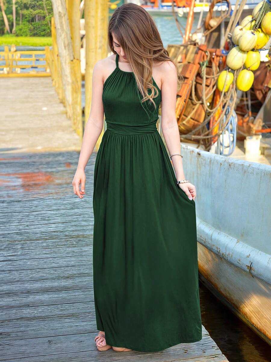 Maxi Dress Halter Casual Elegant Lady Women Xally 2307