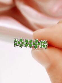 1pc Elegant Flower Design Ring, Suitable For Women, Jewelry For Weddings, Engagements, Valentine's Day And Other Occasions - Green - View 8