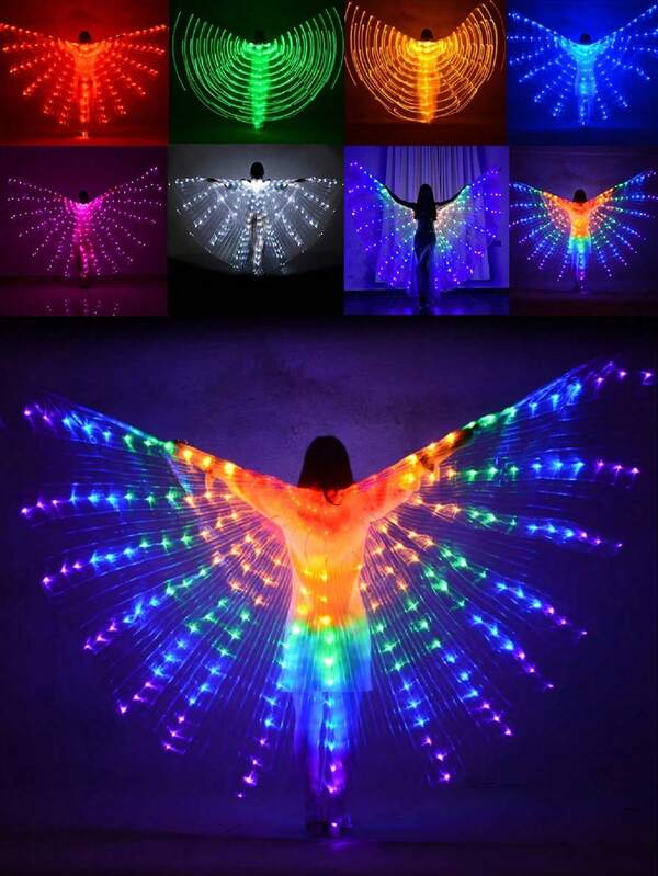 أجنحة ملونة متوهجة، رداء، رقص بطن، هالوين، كرنفال، أداء، إكسسوار مسرحي، حفلة