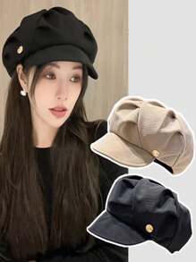 Women's Fashion Pleated Cloud Beret Hat, Retro Octagonal Peaked Newsboy Artist Cap