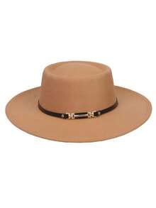 1 pieza Sombrero de fieltro unisex de ala ancha y corona hundida, sombrero de copa redondo estilo francés, sombrero de iglesia de ala ancha, británico retro, adecuado para salidas, vacaciones, playa, uso diario, primavera/verano - hebilla del cinturón - Ver 12