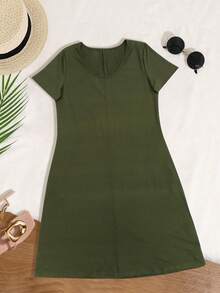 Spring And Summer Popular New Hot Style Fashion Casual Holiday Style Light And Elegant Ladies All-Match Slim Fit Out Home Travel Work Preferred Summer New Solid Color Casual Commute Style Pocketed Dress For Women