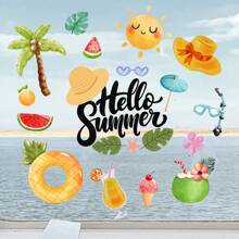 1pc Summer English Beach Party Fruit Print Static Sticker Room Decor Home Decor Stickers Wall Decor