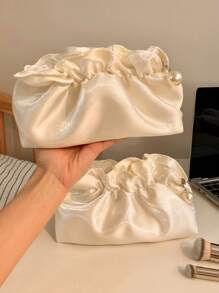 1pc White Cloud Silk Makeup Organizer Bag, Portable Women's Cosmetic Storage Bag, Travel Toiletries Storage Bag, Cosmetic Skincare Organizer Bag For Lipsticks, Eyeshadows, Makeup Brushes, Foundation And Toiletries, Suitable For Holiday Travel, Gig Party, Home Daily Use,For Holiday Beach, Bathroom Collection, Bedroom Collection, Large Capacity