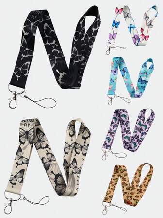 1 st. söt fjärils mobiltelefonsnodd långt band, svartvit fjärils korthållare nyckelring, blå fjäril, rosa fjäril, lila fjärils korthållare snodd biltillbehör väskberlock ryggsäck för skolan halloween tillbehör lärare dag väsktillbehör nyckelband med ID-hållare biltillbehör väskberlocker julklapp bil vän syster presentidéer